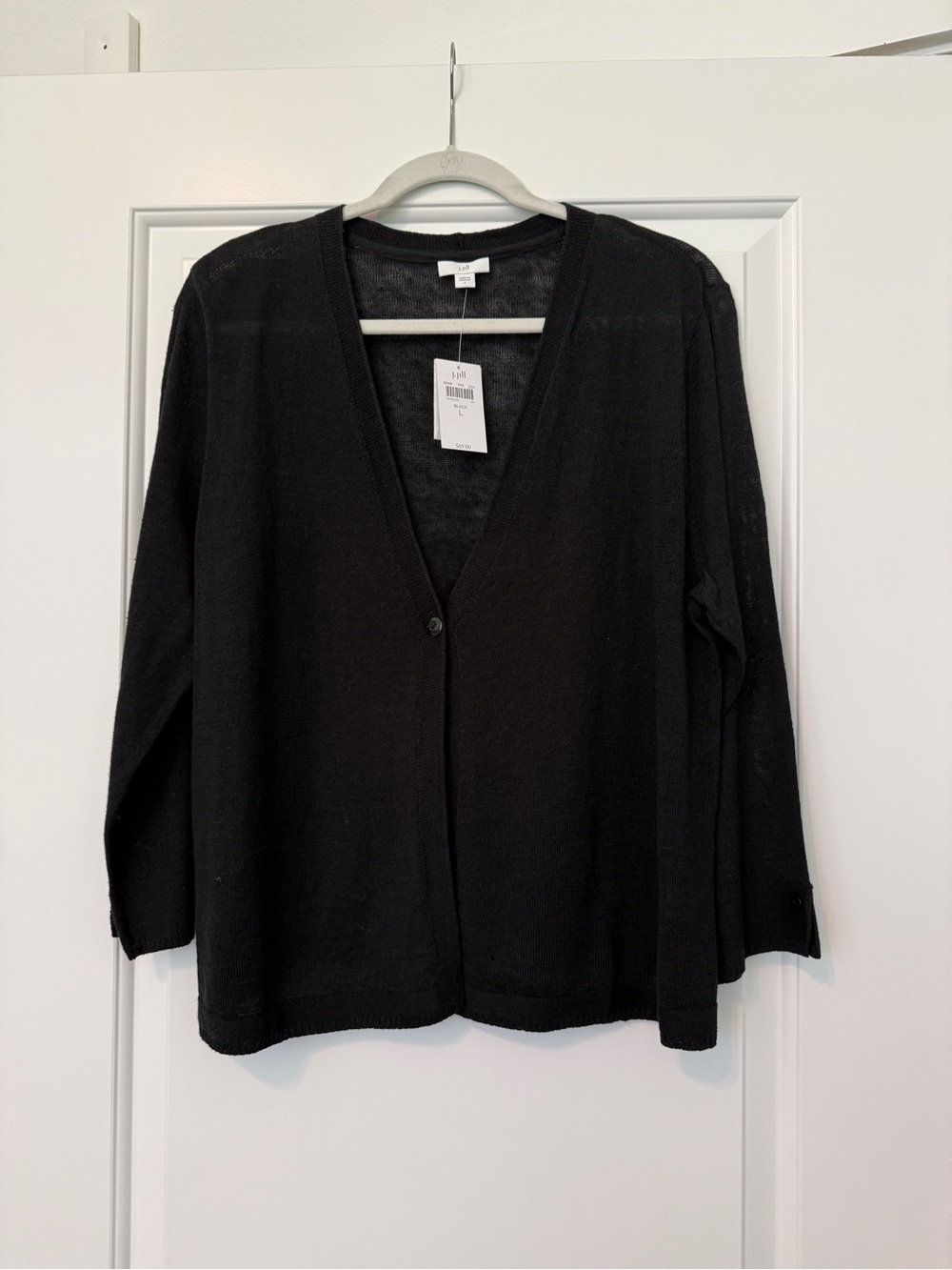 NWT J. Jill Black Single-Button Linen Cotton Blend Cardigan Large